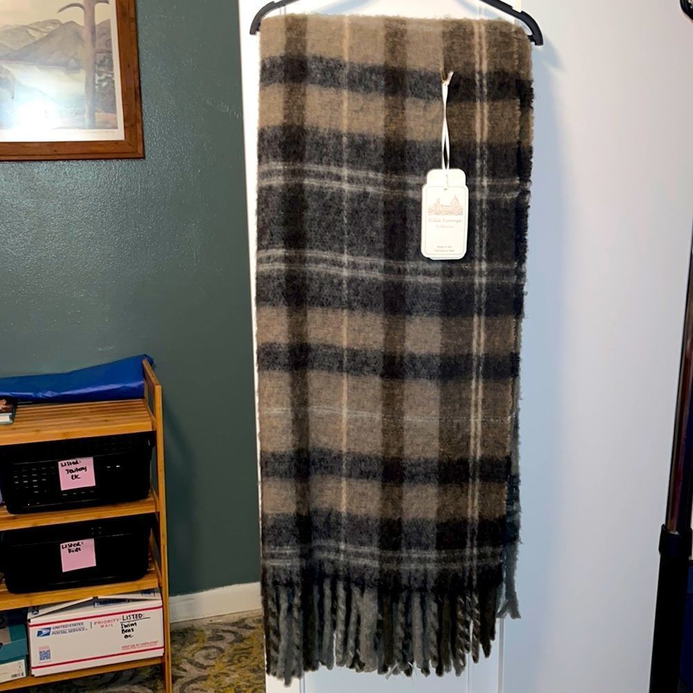 Villa Firenze Collection Wool Blend Plaid Throw Blanket Made in Italy NWT
